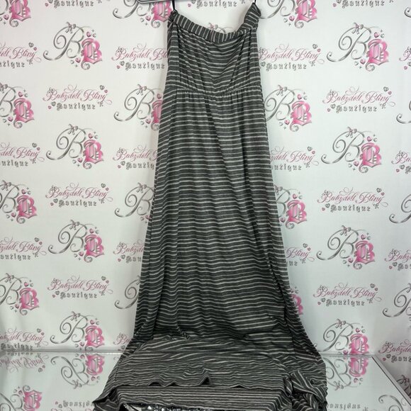 Love Stitch dress strapless maxi long style flowy grey and White Striped Skirt - Picture 1 of 9